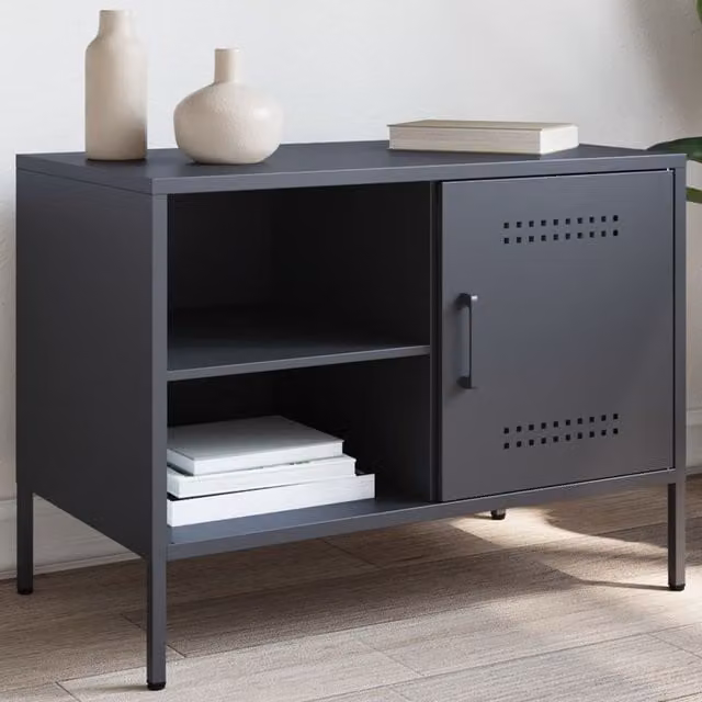 Berkfield Home Industrial Steel TV Cabinet in Anthracite and Black, W/D/H: 68 x 39 x 50.5 cm