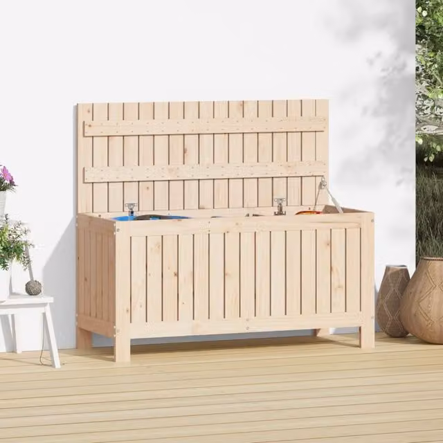 Berkfield Home Rustic Brown Solid Pine Garden Storage Box W/D/H: 108 x 42.5 x 54 cm
