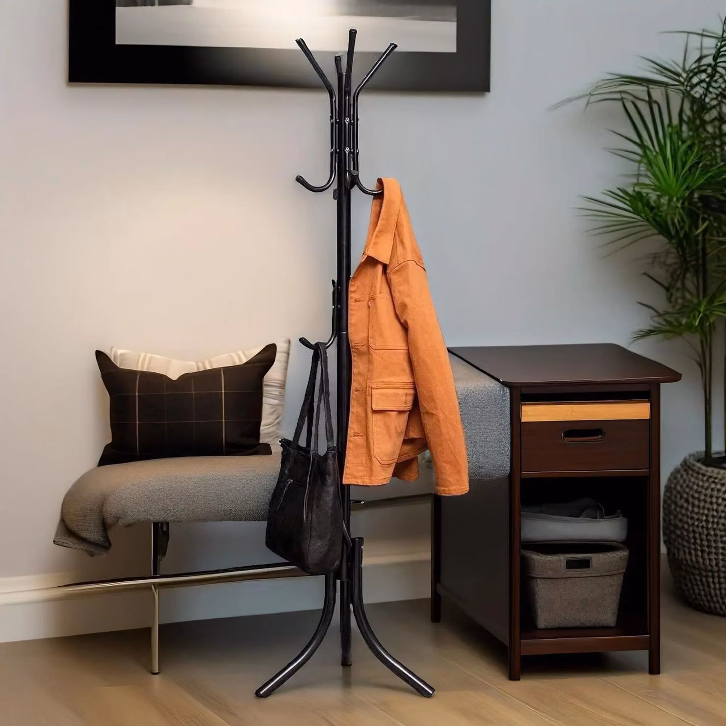 Pirlo Plush Modern Metal Coat Stand with 12 Hooks in Matt Black – 3