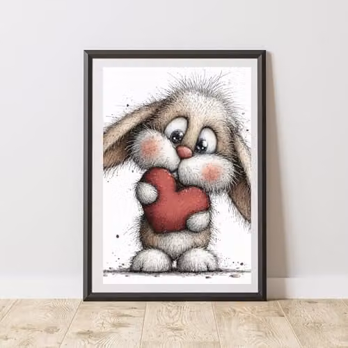 60 Second Makeover Bunny Heart Print Wall Art Poster, Multicolour, A4