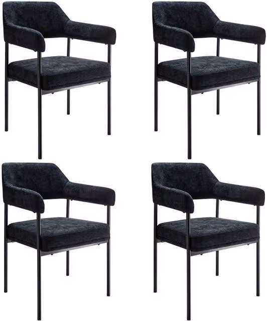tectake Set of 4 Doe Armchairs in Black Woven Fabric with Metal Legs – 9