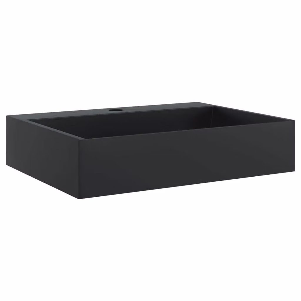 Berkfield Home Rectangular Mineral Cast Countertop Wash Basin in Matt Black, W/D/H: 50 x 38 x 11 cm – 2