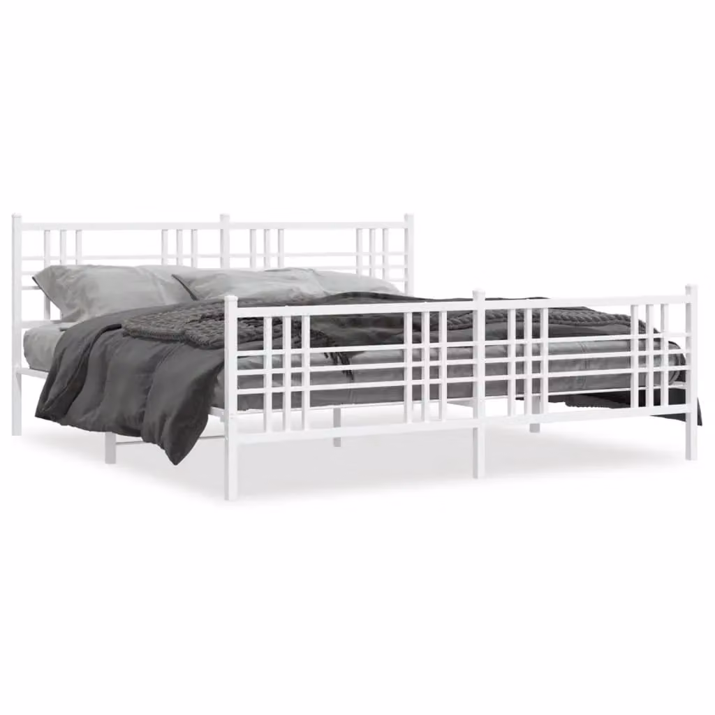 Berkfield Home Metal Bed Frame with Footboard, White, W: 193 cm, D: 203 cm – 2