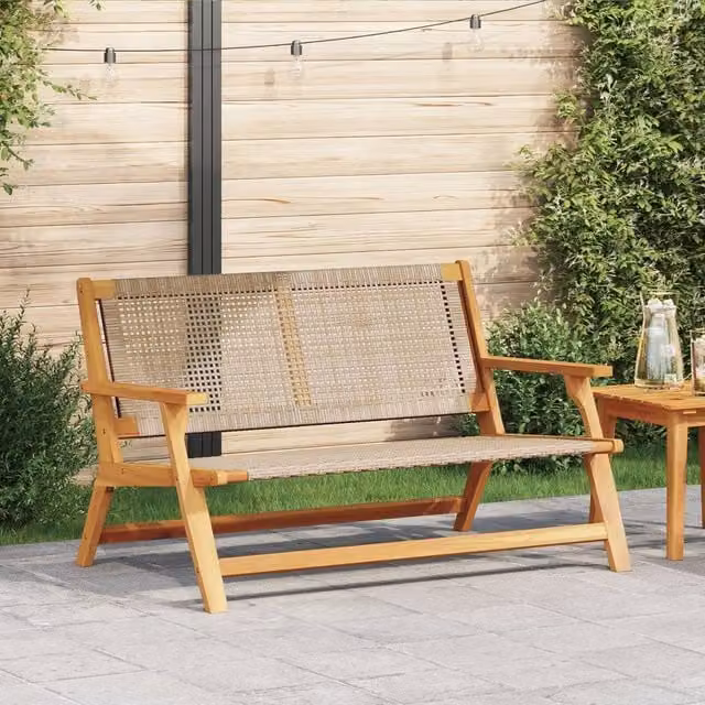 Berkfield Home Rustic Acacia Wood Garden Bench in Beige, W: 122 cm, D: 76 cm, H: 73.5 cm