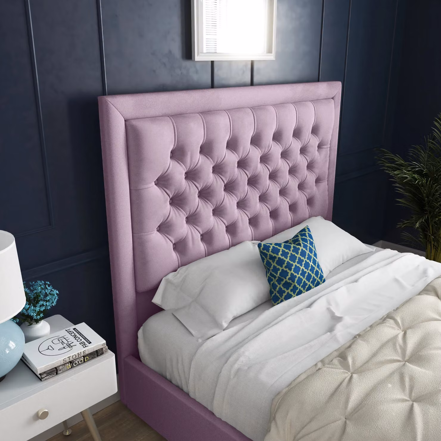 DS Living Kingston Upholstered Velvet Bed Frame in Pink, Super King (200x200 cm) – 2