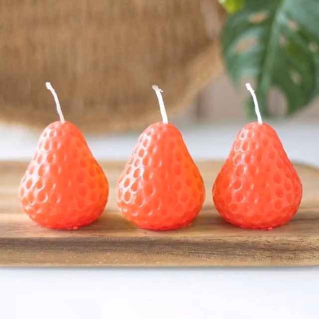 Uniqueful Set of 3 Red Strawberry Shaped Tabletop Candles