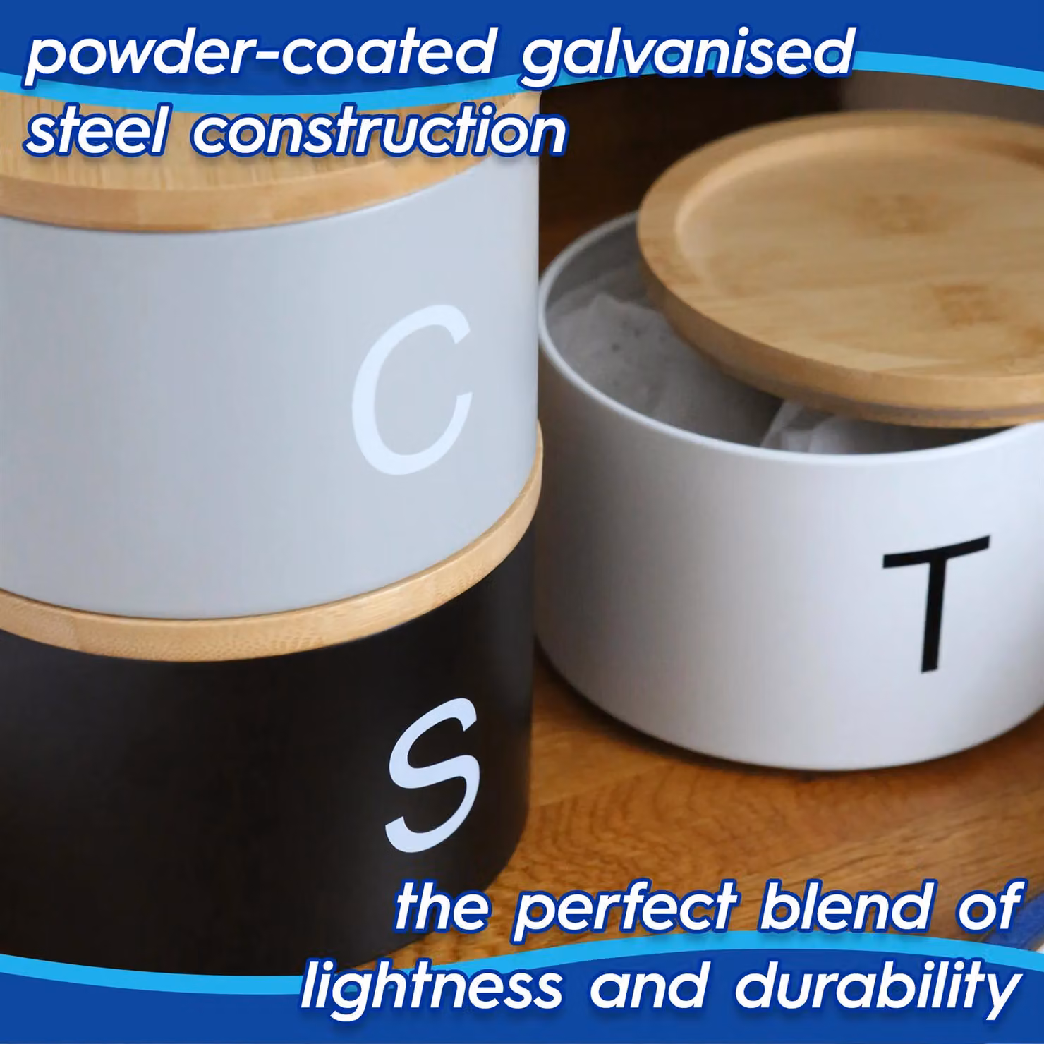 Harbour Housewares 3pc Stacking Tea Coffee Sugar Canister Set in White – 3