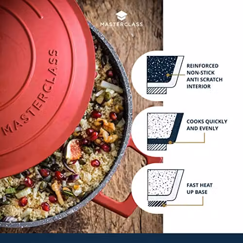 MasterClass Red Cast Aluminium Casserole Dish with Lid, 4L, 24 cm – 3