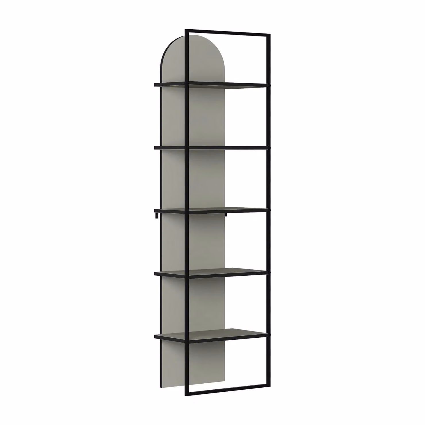 FWStyle Ash Green Archy 5 Tier Modern Arched Bookcase with Black Metal Frame, H180 x W53 x D31.7 cm – 3