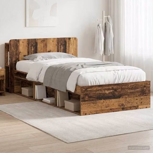 Berkfield Home Modern Bed Frame with Storage Drawers in Old Wood Brown, W/D/H: 90 x 190 cm