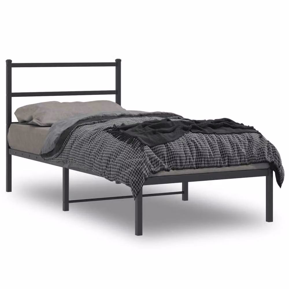 Berkfield Home Metal Bed Frame with Headboard in Black, W/D/H: 90 x 190 cm – 2