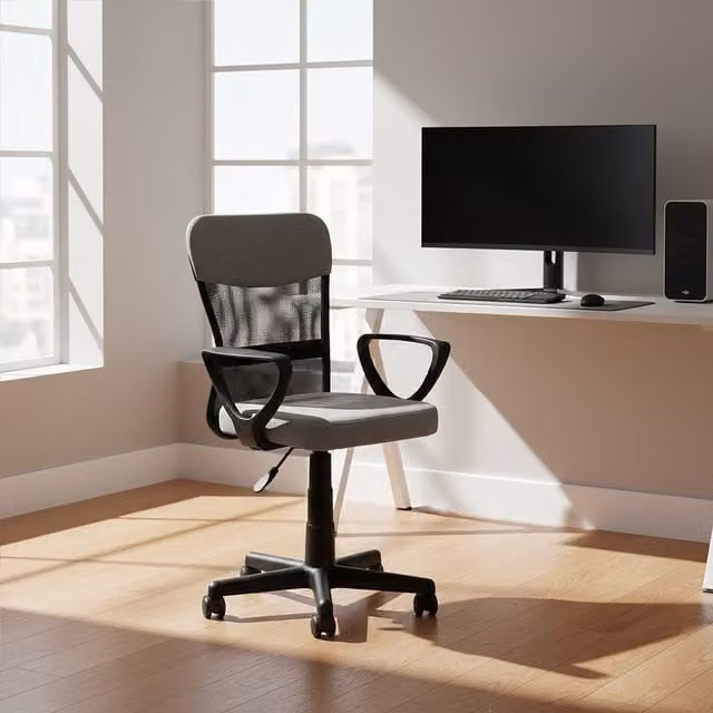 Orsina Ergonomic Swivel Home Office Chair in Black and Grey Fabric – 1