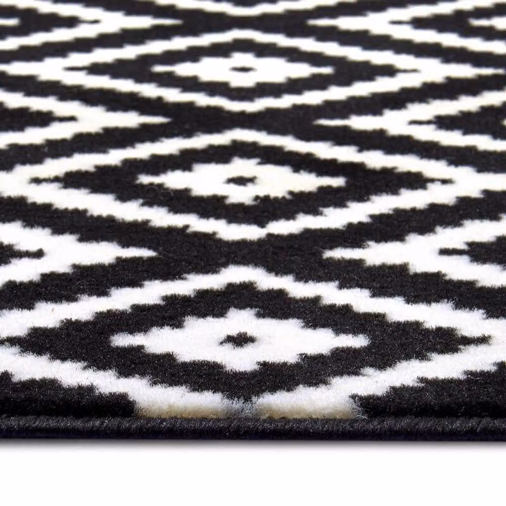 THE RUGS Modern Striped Velours Low Pile Area Rug in Black, W: 80 cm, L: 300 cm – 2