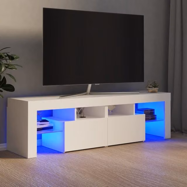 Berkfield Home Modern TV Cabinet with LED Lights, White, W: 140 cm, D: 36.5 cm, H: 40 cm
