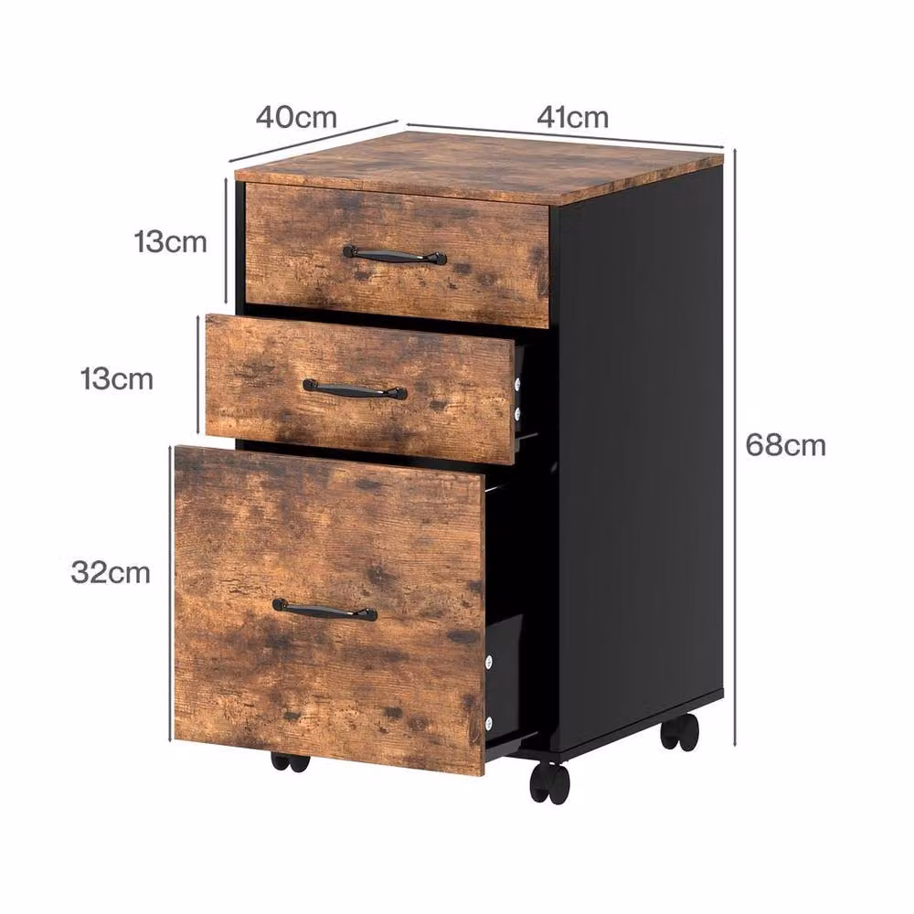 Kelvenix Mobile 3-Drawer Filing Cabinet with Castors, Walnut Brown – 2