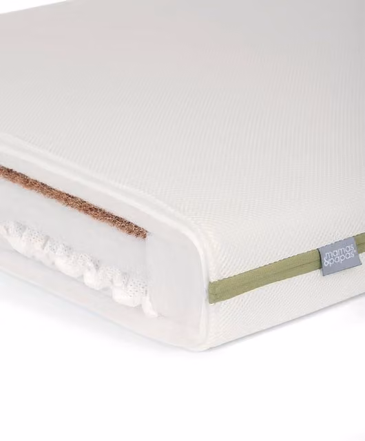 Mamas & Papas Premium Dual Core + Cotbed Mattress, White, W: 70 cm, L: 140 cm