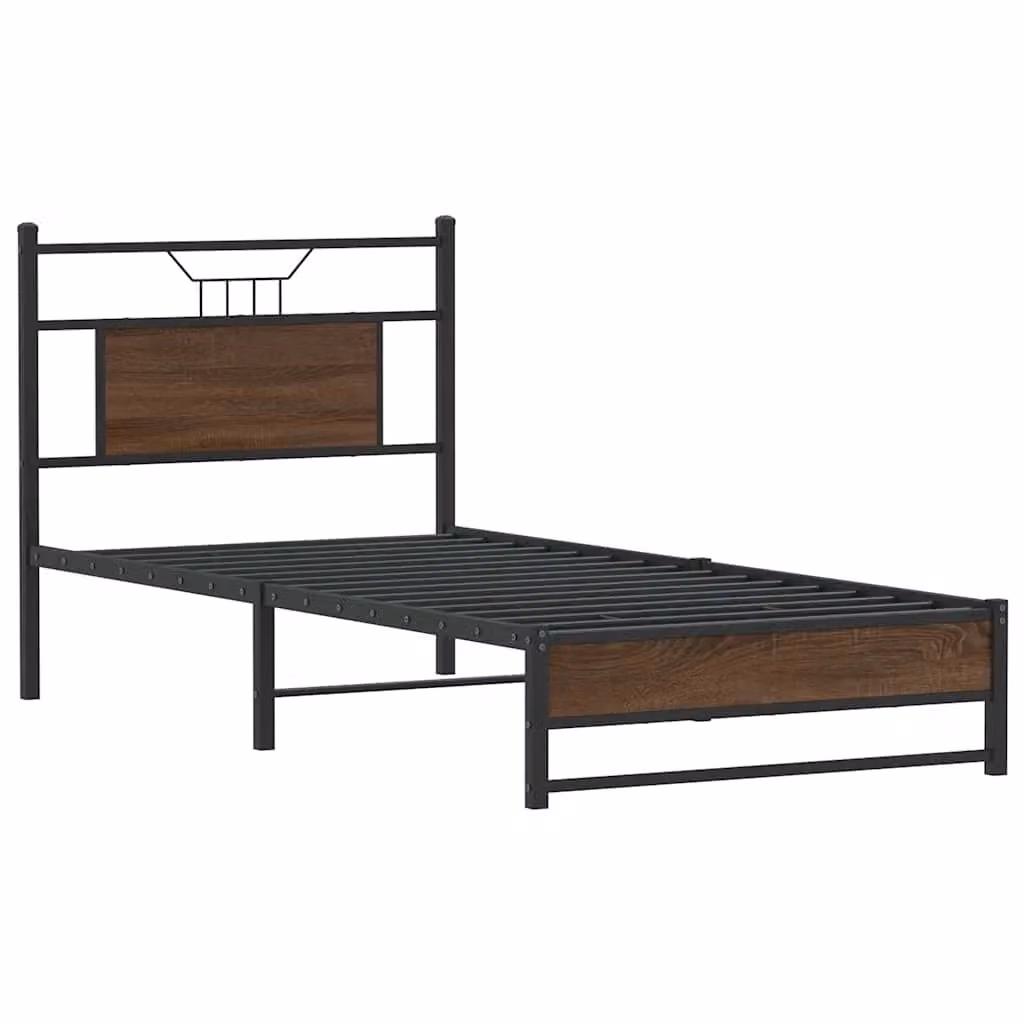 Berkfield Home Small Single Bed Frame in Brown Oak Engineered Wood, W: 75 cm x L: 190 cm – 2