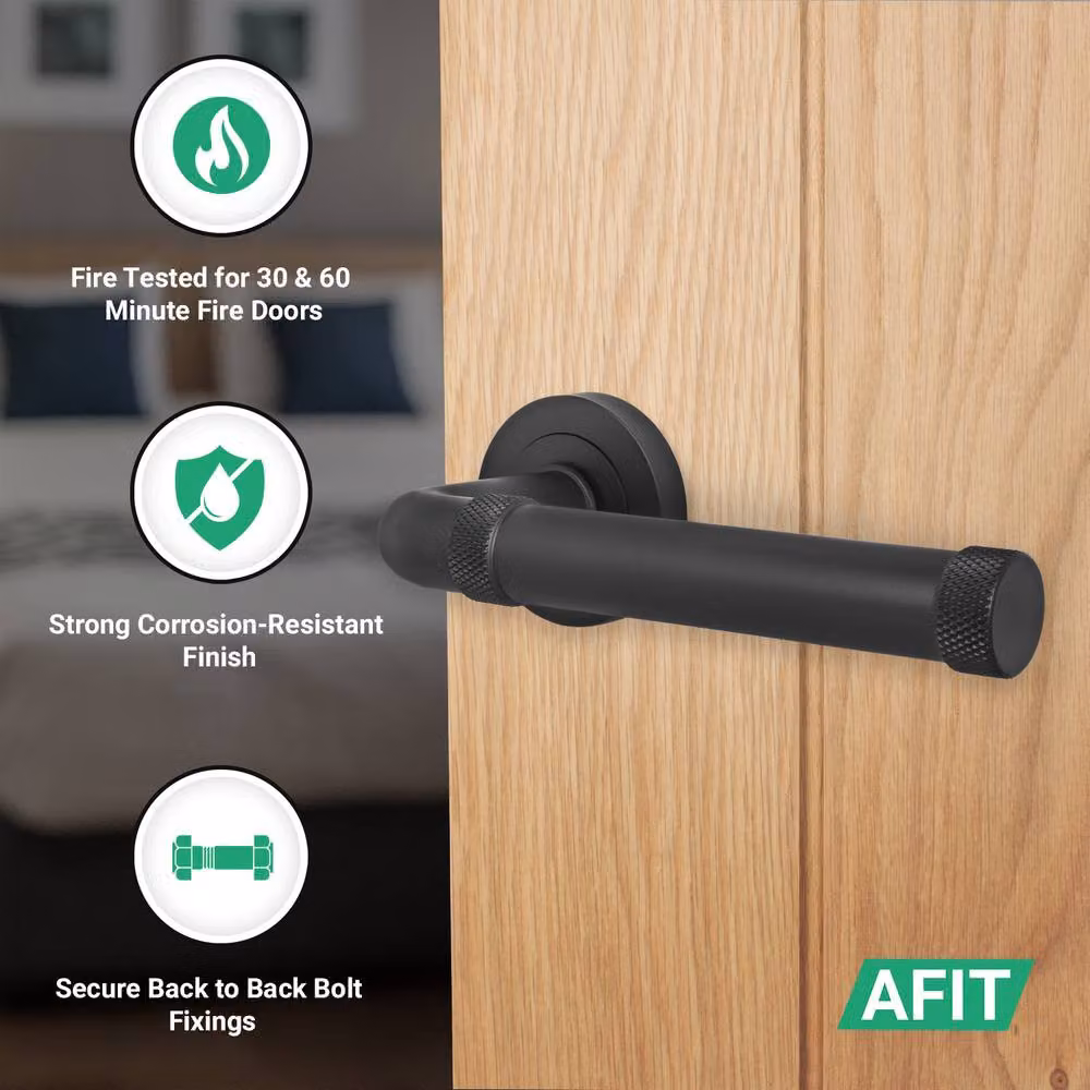 AFIT Matt Black Aluminium Fire Door Handle Latch Set with Hinges and Screws, W/D/H: 15 x 15 cm – 2
