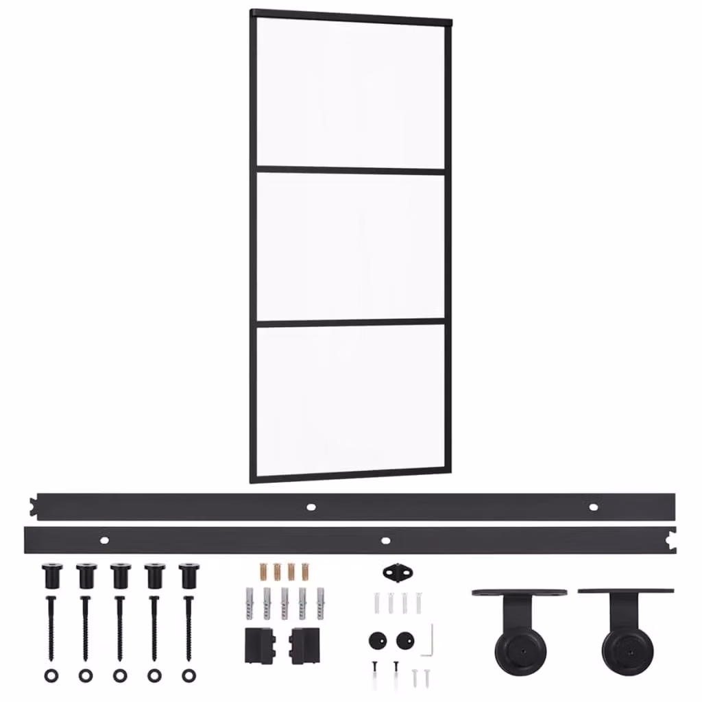 Berkfield Home Black Sliding Door with Hardware Set, ESG Glass and Aluminium, W: 90 cm, H: 205 cm – 2