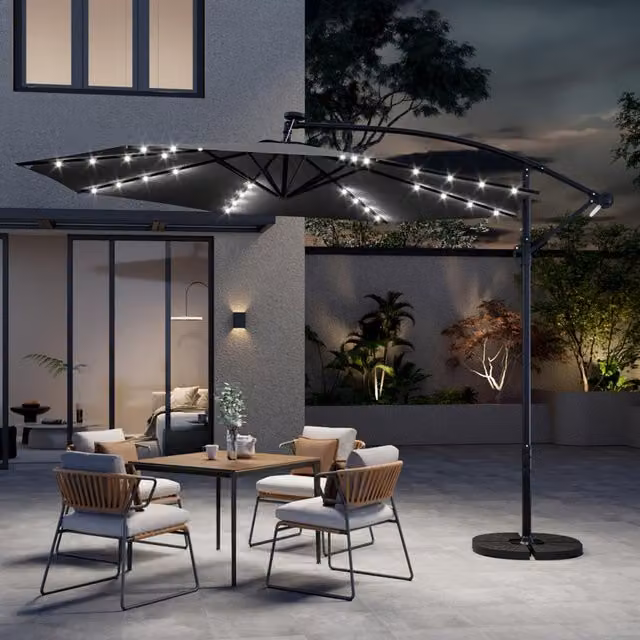 Breeins Parasol with 32 LED Lights and Fillable Base with Wheels in Anthracite Grey