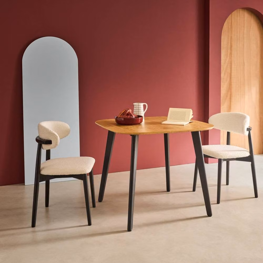 Sweekeek Square 4-Seater Dining Table with Brown Wood Effect Top and Black Metal Legs – 3