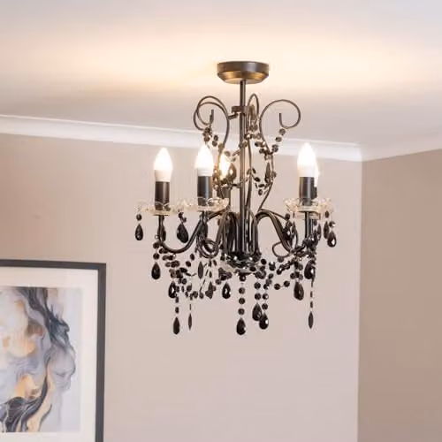 ValueLights Black 5 Way Ceiling Chandelier Fitting with Clear Acrylic Jewel Droplets – 2