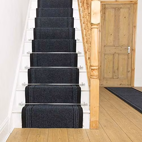runrug Blue Striped Stair Runner Rug, Machine Woven Polypropylene, Width: 66 cm, Length: 600 cm – 5