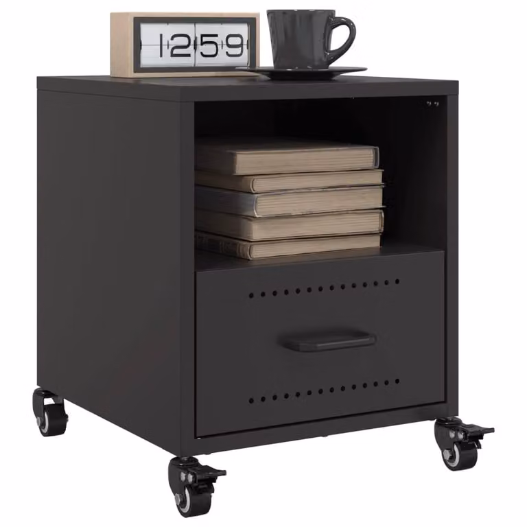 Berkfield Home Set of 2 Stylish Black Metal Bedside Cabinets, W/D/H: 39 x 36 x 43.5 cm
