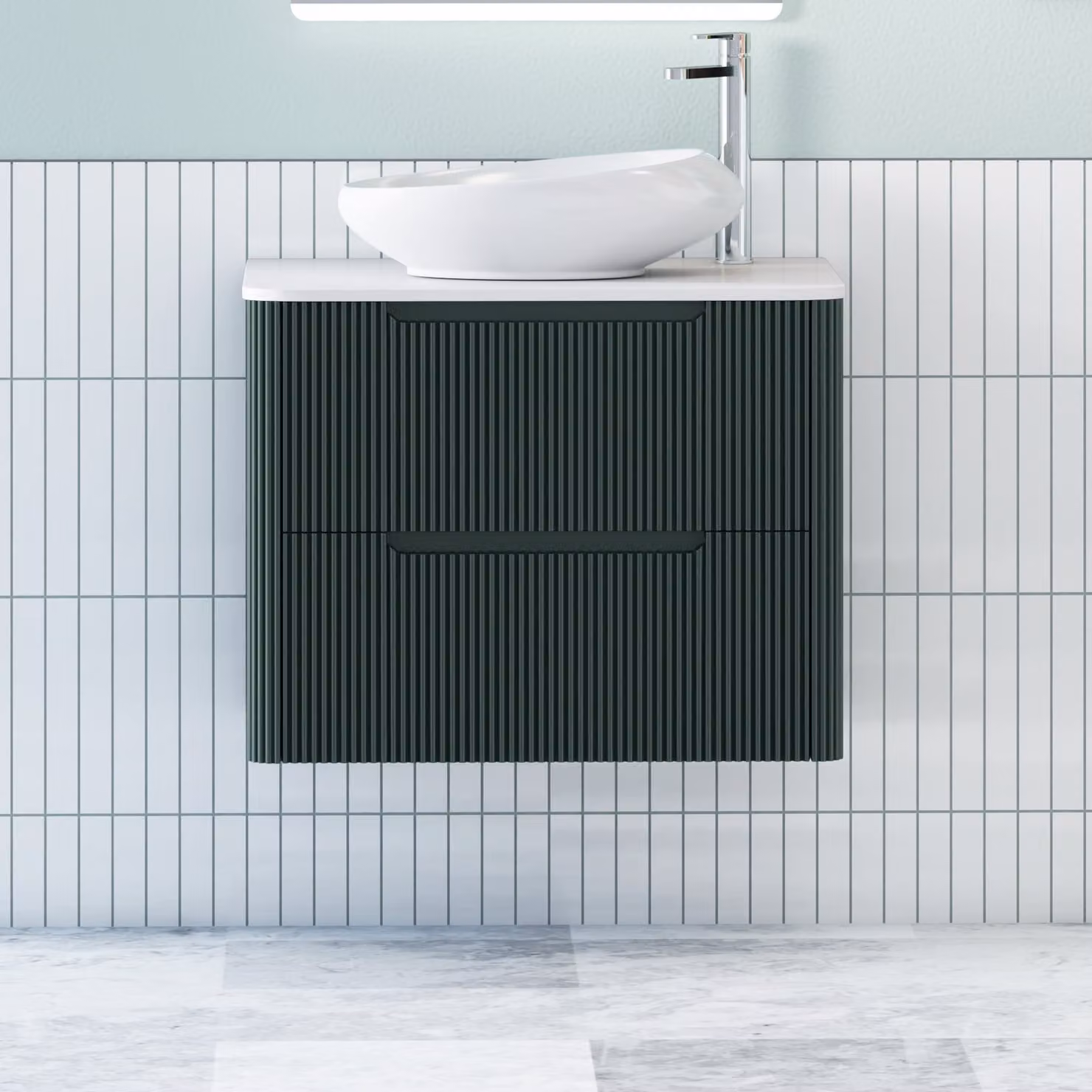 Royal Bathrooms Avenza Wall Hung Vanity Unit with Nova Basin, Moss Green and White, Depth: 60 cm