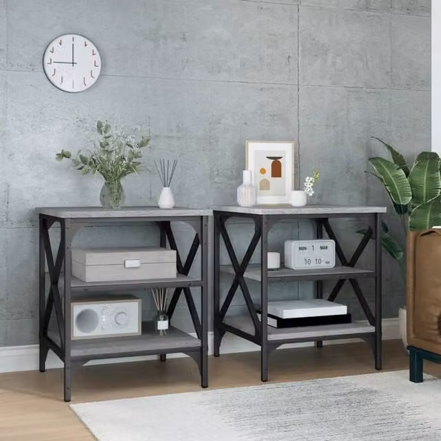 Berkfield Home Set of 2 Grey Sonoma Side Tables in Engineered Wood, W/D/H: 40 x 42 x 50 cm