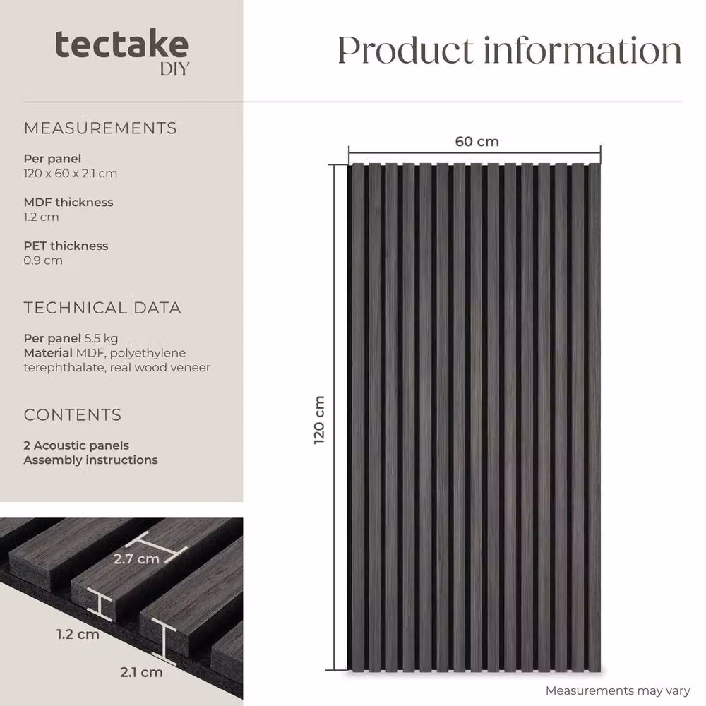 tectake Sound-absorbing Acoustic Panels in Black Oak Wood Look with MDF and Textile – 6
