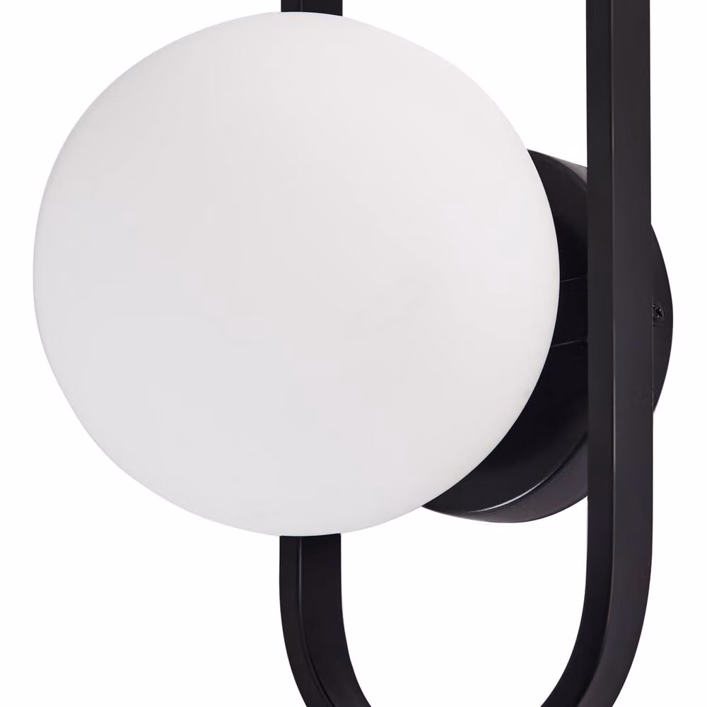 Wyld and Coco Modern Oval Wall Lamp in Black Metal with White Glass Globe – 3