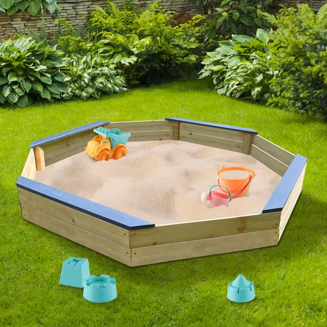 BillyOh Large Octagon Wooden Sandpit with Textile Liner in Brown