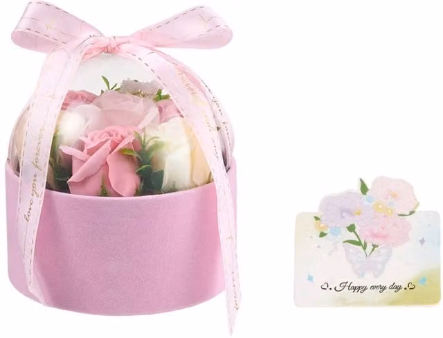 Living and Home Pink Rose Soap Flower Bouquet Gift Box for Tabletop Decor