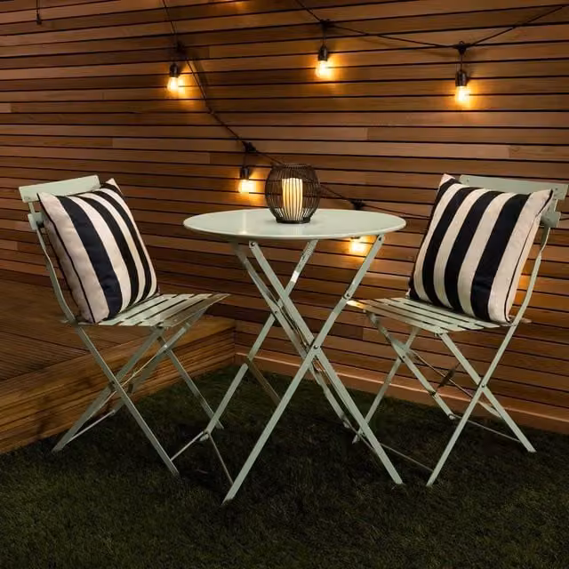 Charles Bentley 3 Piece Metal Bistro Set with Table and 2 Chairs in Green – 1