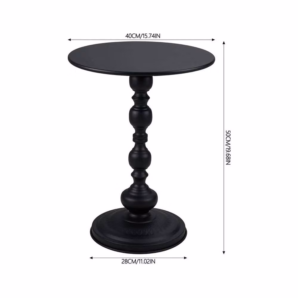 KORVIXA Black Round Pedestal Side Table with Matt Finish, Diameter: 100 cm – 2