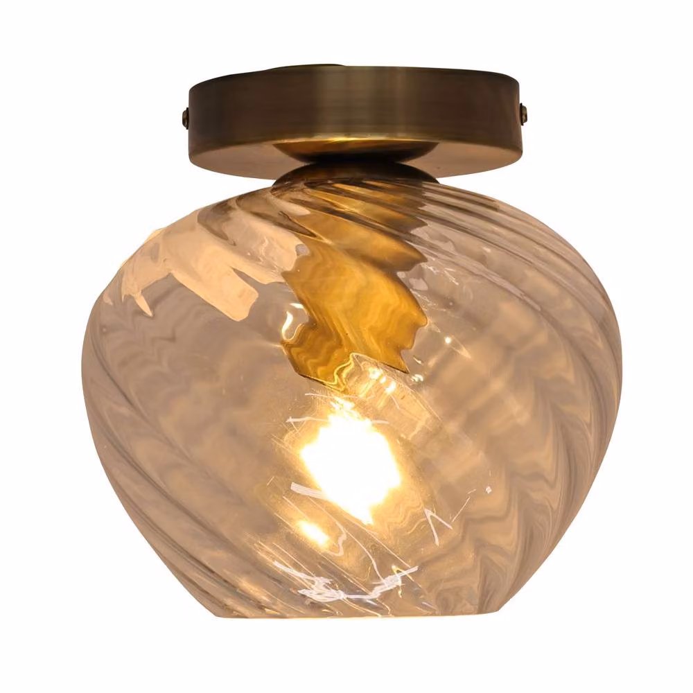 First Choice Lighting Bradson Set of 2 Antique Brass Ceiling Lights with Transparent Swirl Glass – 2