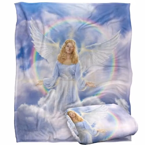 JQ Licensing Jlo Angel Rainbow Silky Touch Super Soft Fleece Throw Blanket, Multicolour and White, W/D/H: 152 x 127 cm – 1
