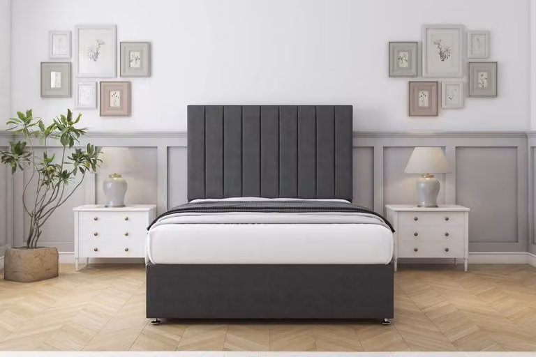 Sloomy Kansas Dumfries Double Divan Bed Set with 26 inch Headboard in Dark Grey