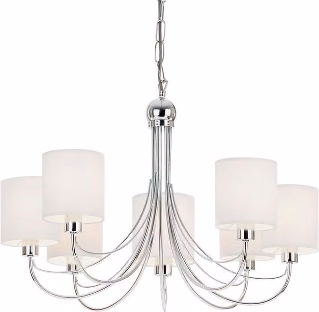 Loops Modern 7 Bulb Multi Light Ceiling Pendant Chandelier in Chrome and White
