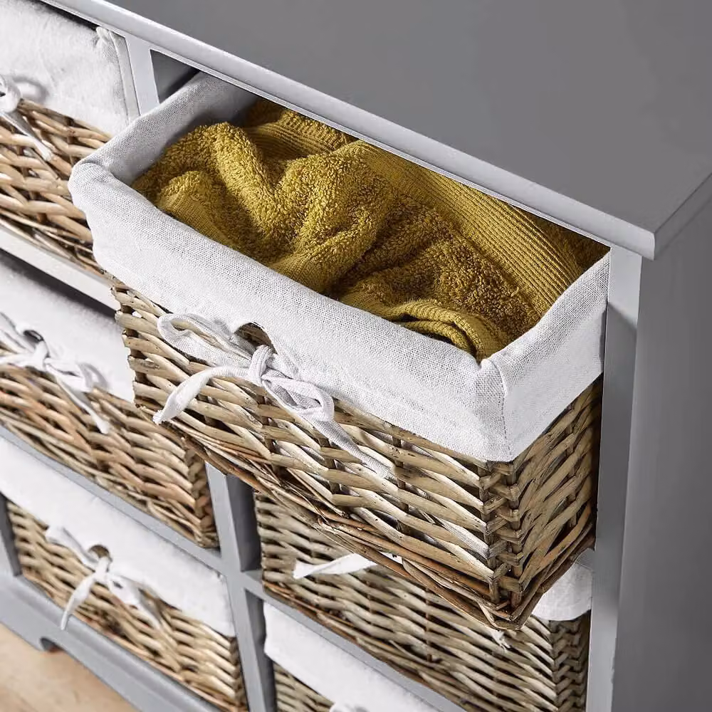 Home Source Lichfield 6 Wicker Basket Drawer Chest Storage Unit in Grey – 2