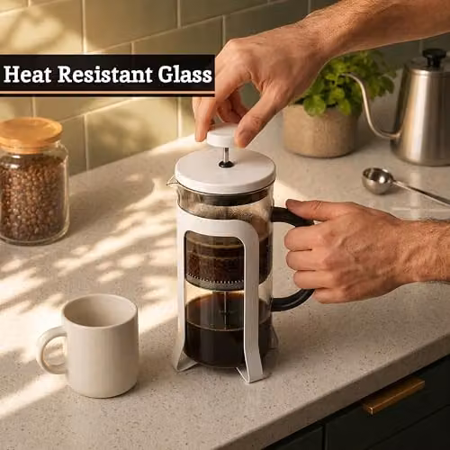 Premier Housewares Matte White Cafetiere, 350ml, Silver and White – 5