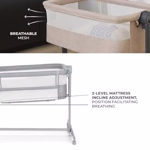 Kinderkraft Nestee UP 2 Co-Sleeping Cot in Grey with Birth Mattress and Height Adjustment – 5