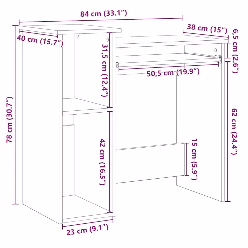 Berkfield Home Modern Black Writing Desk with Shelves, W/D/H: 84 x 40 x 78 cm – 5