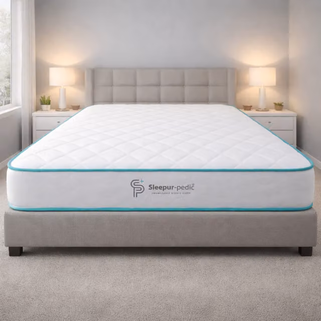 SLEEPUR-PEDIC H2 Hybrid Single Memory Foam and Spring Mattress in Blue and White, W/D/H: 90 x 190 x 18 cm