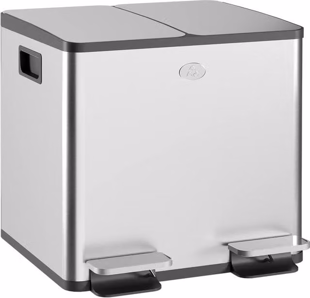 HOMCOM Dual Kitchen Pedal Bin with Soft Close Lids and Odour Filter, Stainless Steel, Silver Tone, W/D/H: 43.2 x 30.0 x 36.6 cm – 1