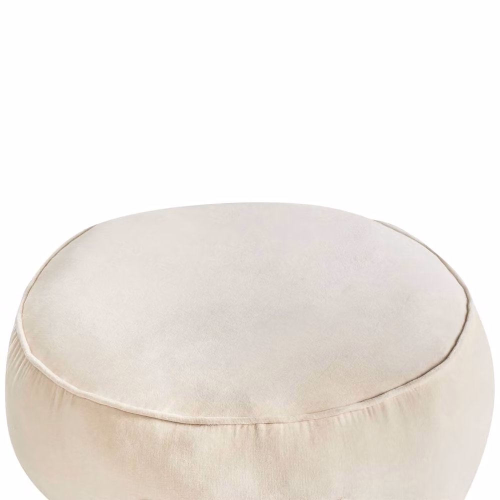 Wyld and Coco Velvet Round Ottoman Pouffe Footstool with Handle, Beige, W/D/H: 60 x 60 x 25 cm – 2