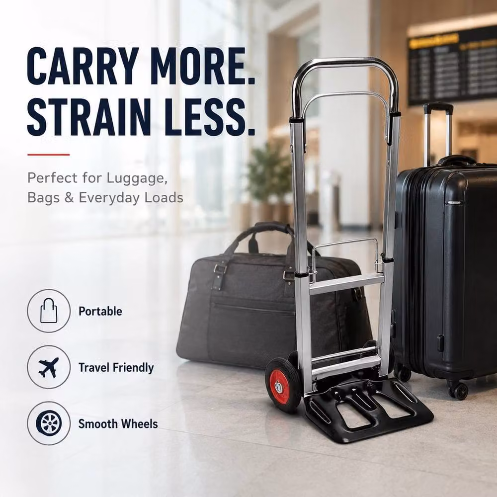 NESTLUNE Lightweight Folding Aluminium Hand Trolley Sack Truck in Silver, 90kg Capacity, W: 52 cm, H: 1000 cm – 3
