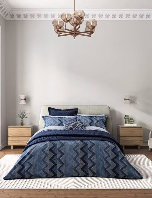 Bedeck of Belfast Sutton Reversible Graphic Pure Cotton Percale Duvet Cover Set, Blue, 200 x 200 cm