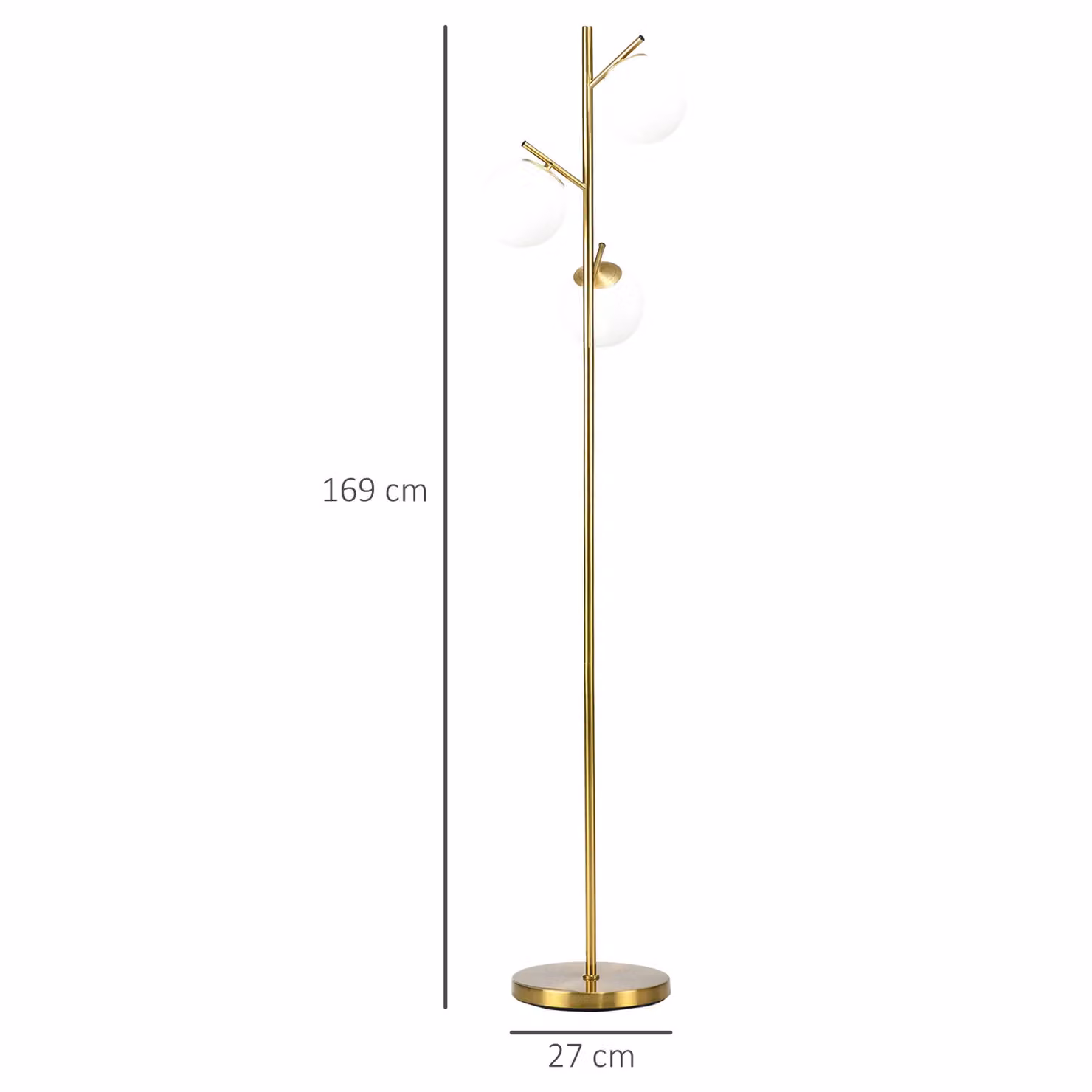 HOMCOM Modern 3-Light Tree Floor Lamp with White Glass Spheres in Gold/Brass – 3